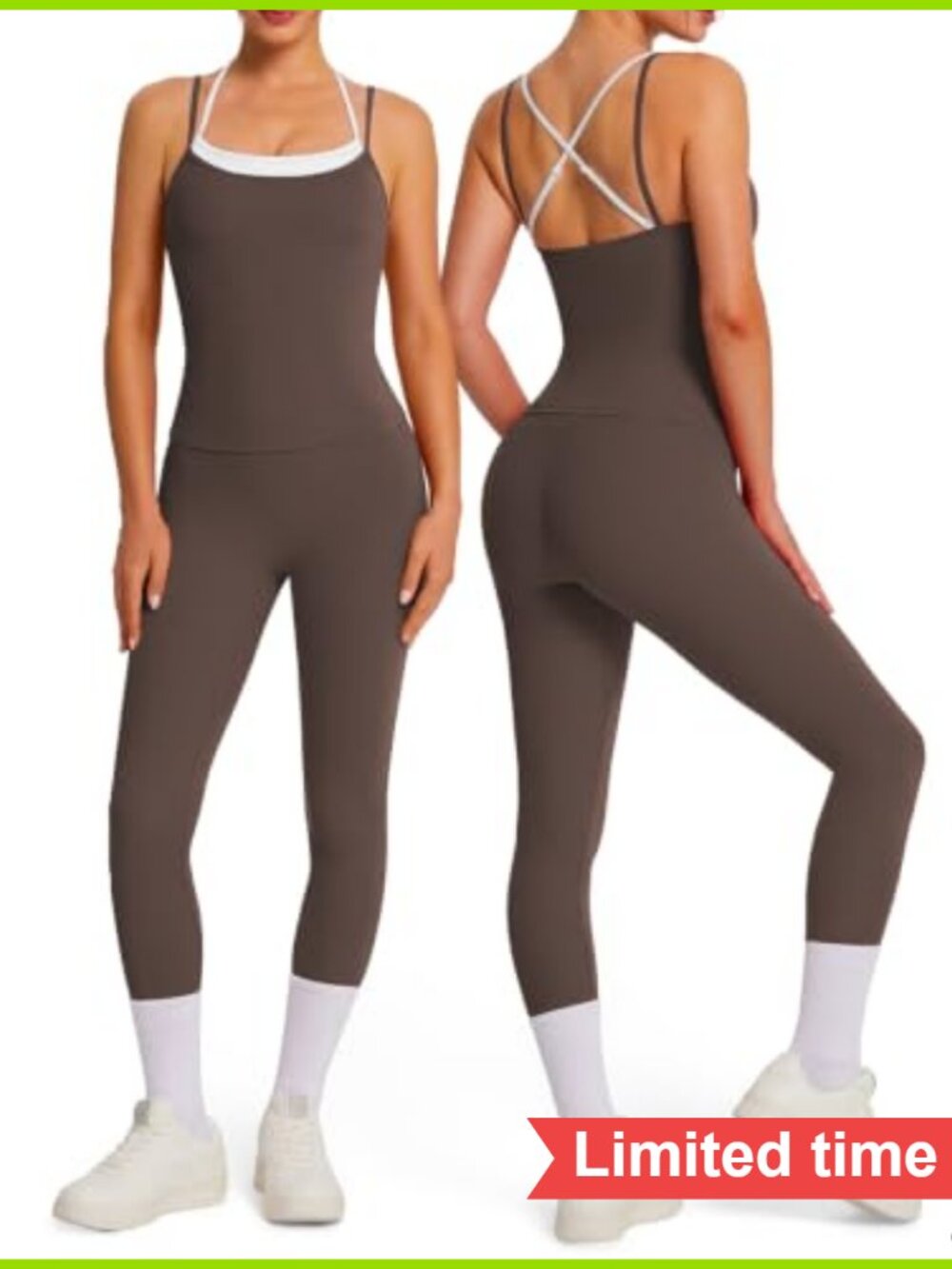 2 Piece Open Back Tank Top & Leggings Set Built in Bra High Waisted
